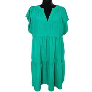 Calvin Klein Knee Length Kelly Green* Tiered Dress Size 14 Pockets Resort Wear